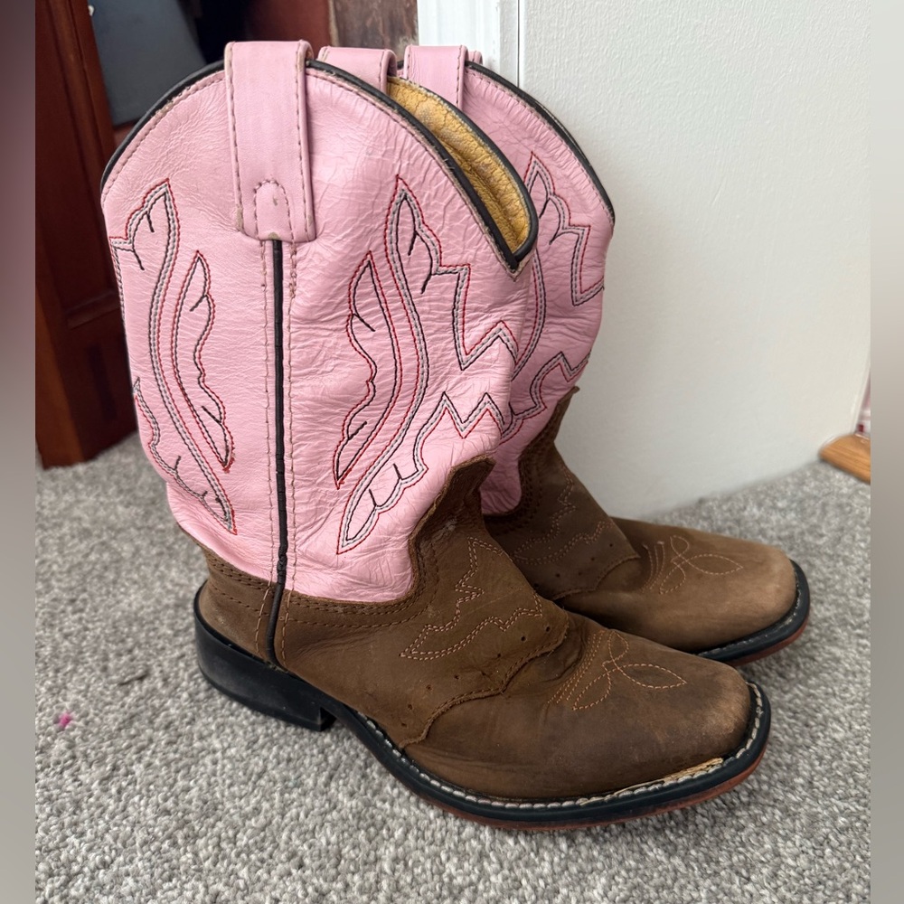Justin Boots Kids Pink‎ and Brown Western Boots